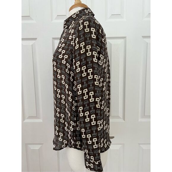 L'Agence Nina Horsebit Brown Ivory Buckle Print Button-Up Silk Blouse Size XS - Picture 5 of 9